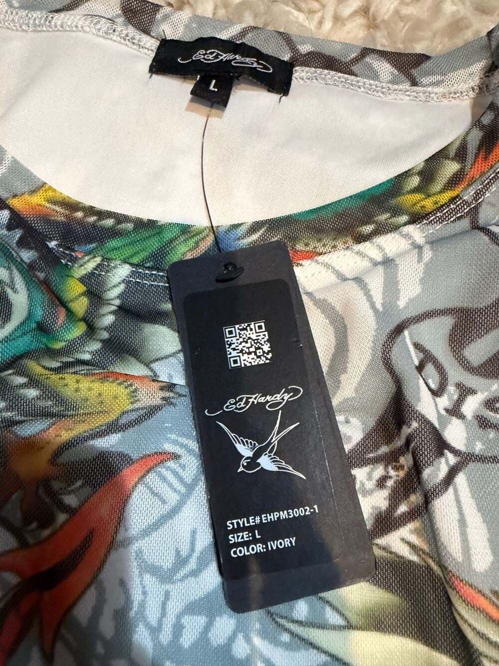Ed Hardy Dragon Print Mesh Long Sleeve Mini Dress - Picture 3 of 5